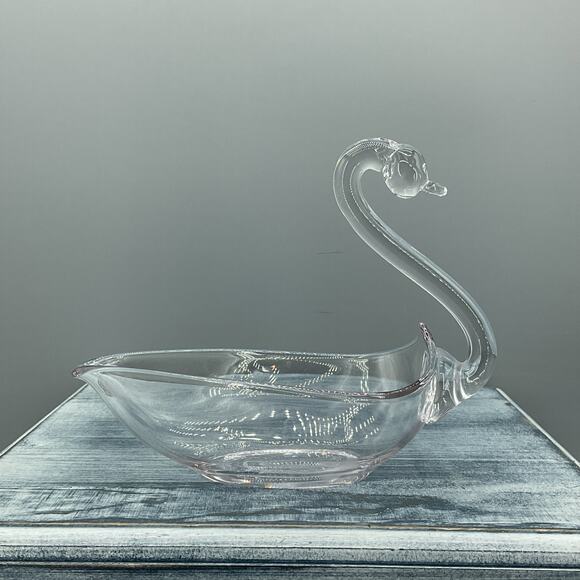 Vintage Duncan Miller 1950s Clear Glass Swan Candy/Nut Dish 6” tall - Picture 1 of 8